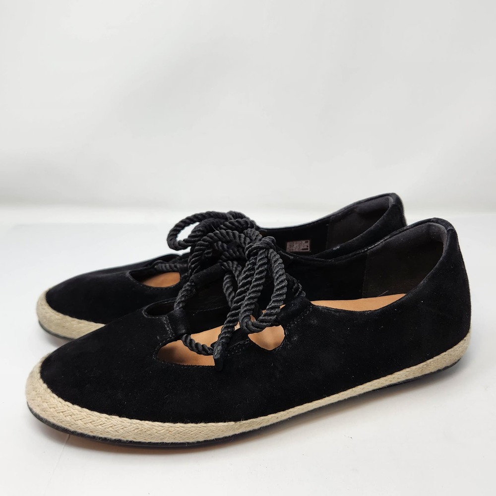 FitFlop Womens Fia Black Suede Lace Up Ballet Flats Size 7.5 Espadrille Comfort - Picture 5 of 9